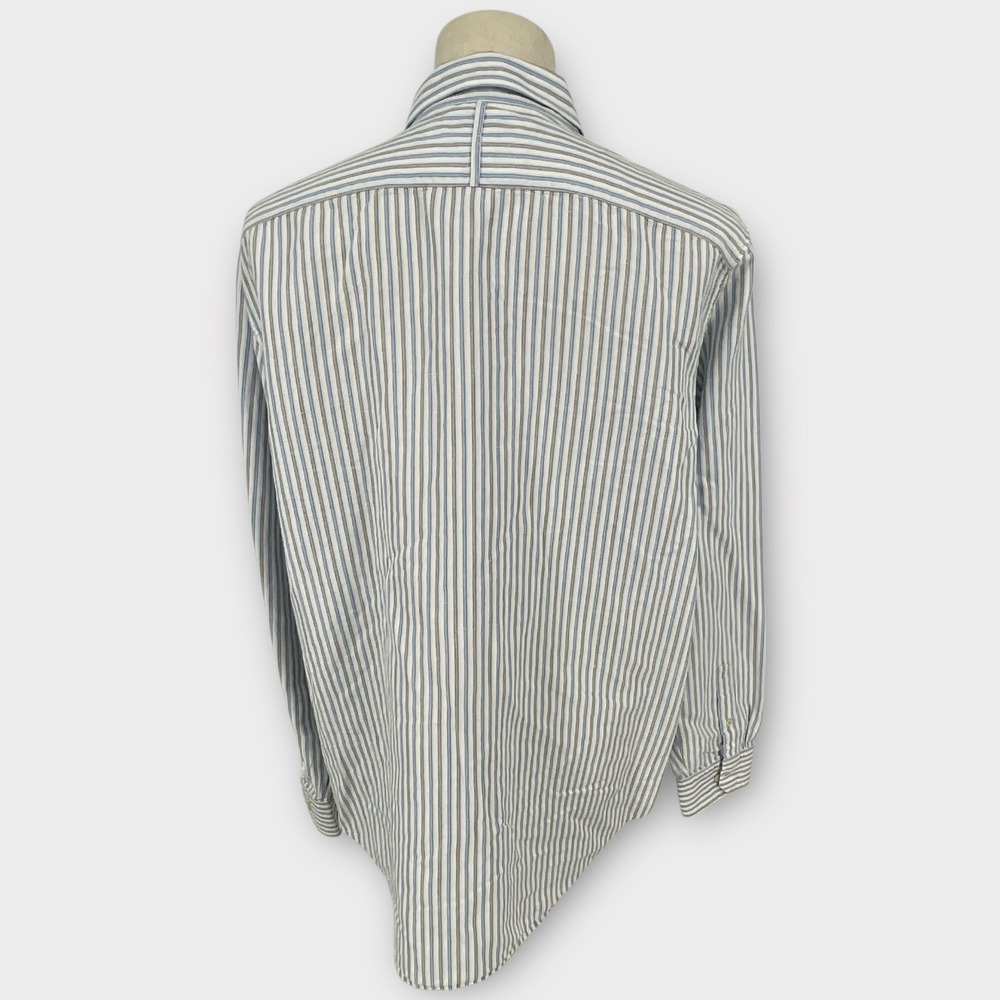 Banana Republic Mens Classic Stripe Linen Cotton Button Down Shirt XL Blue Taupe - Picture 3 of 9